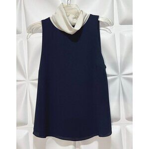 Iris Setlakwe Sz 6 Navy Blue Cowl Neck Turtleneck Tank Top Crepe Blouse